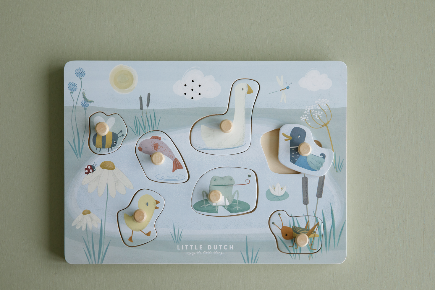 Puzzle senzorial cu sunete din lemn FSC  - Goose si prietenii - Little Dutch