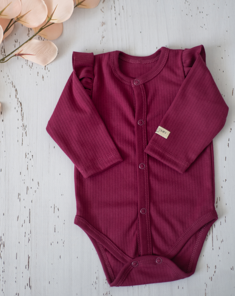 Body Ivy cu volane si capse bordo - Simply Comfy