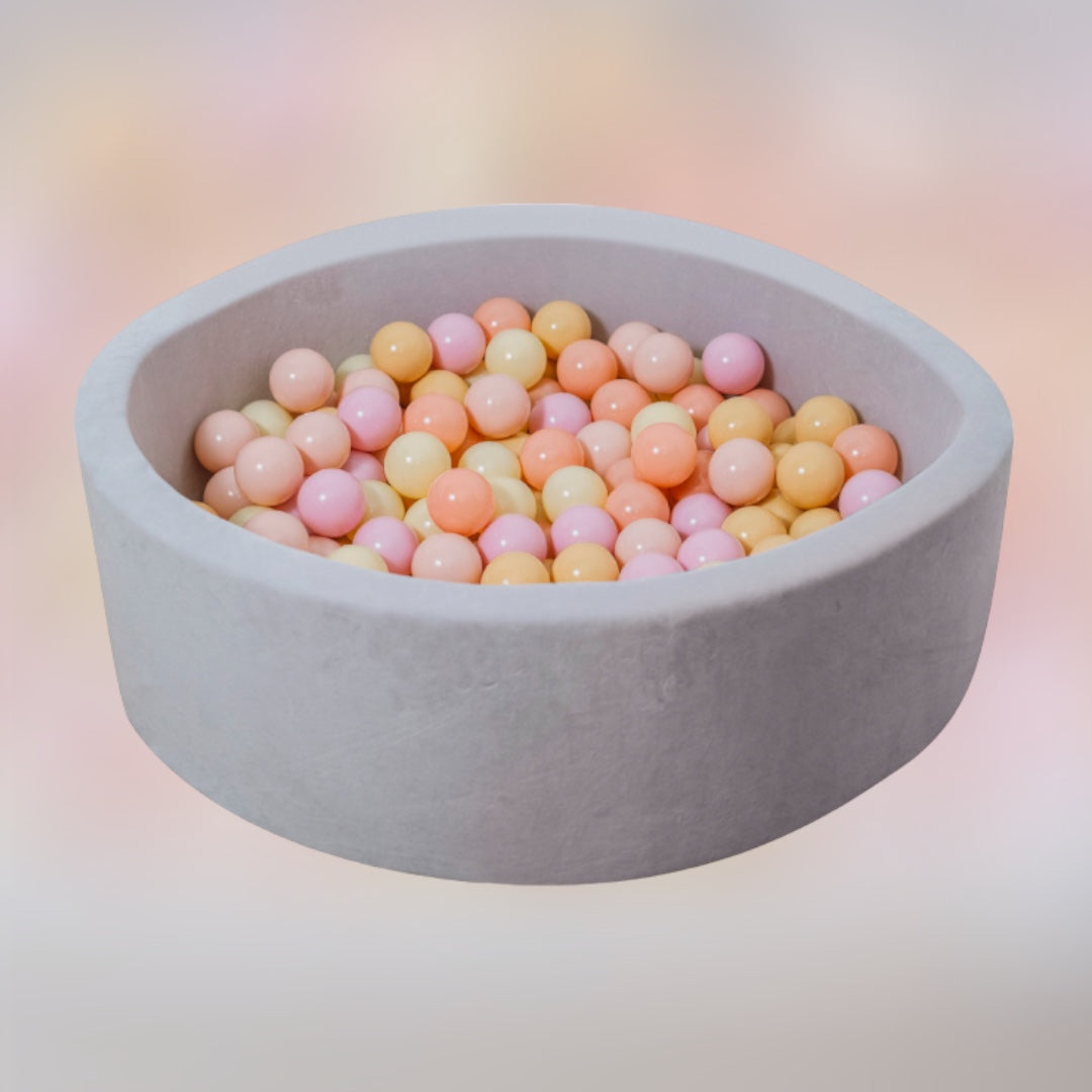 Piscina soft grey cu mingi rainbow pink - Mini Be