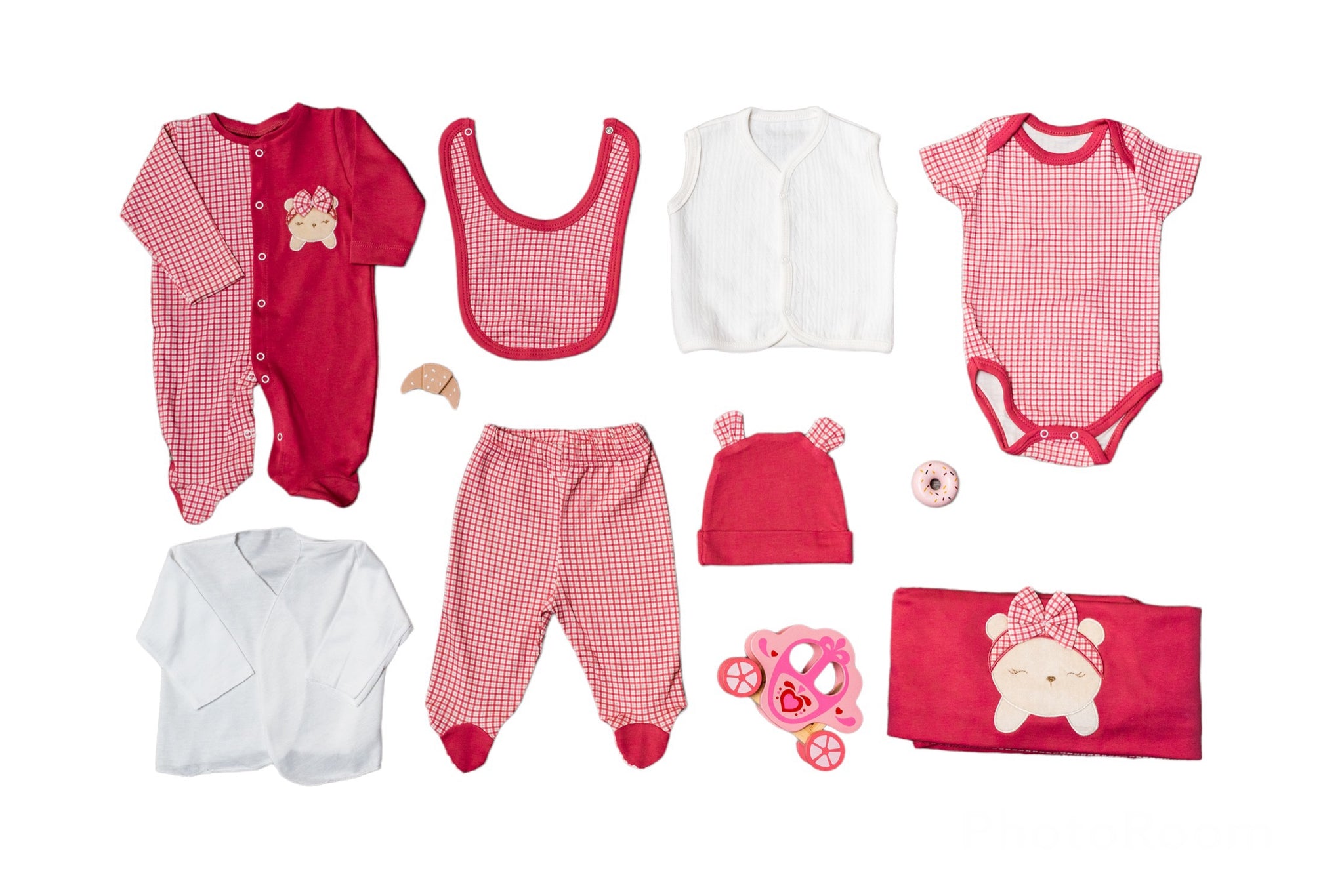 Set cadou nou-nascut bebelus 1-3 luni, 8 piese, 56cm, roz